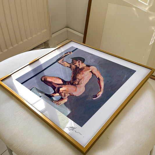 Ben Squatting on a Plinth (2025) by Andy Sylvester