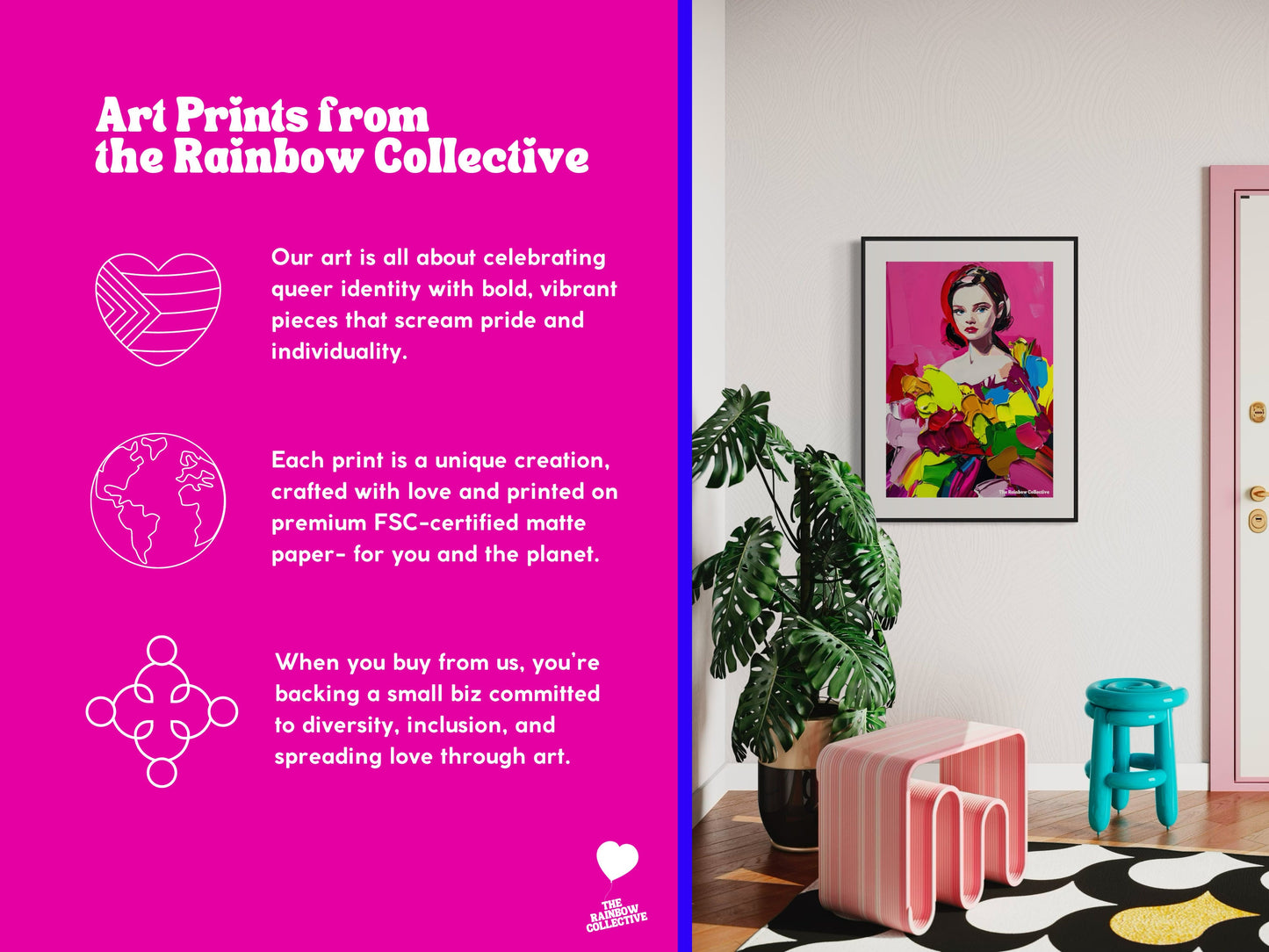 Pride Art Print, Colourful LGBTQ+ Poster, Queer Art, Rainbow Pride Lips, Pride Month Gift