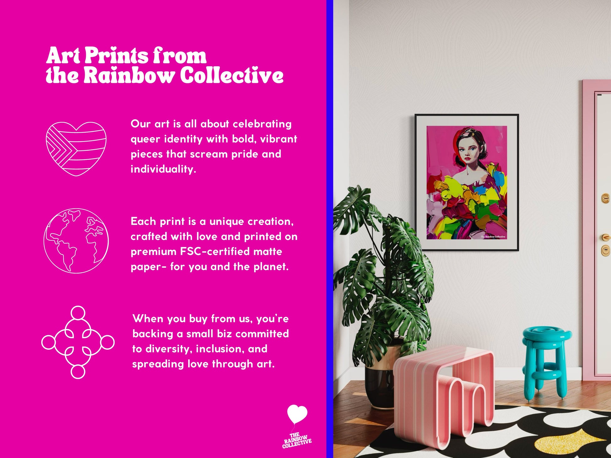 Pride Art Print, Colourful LGBTQ+ Poster, Queer Art, Rainbow Pride Lips, Pride Month Gift