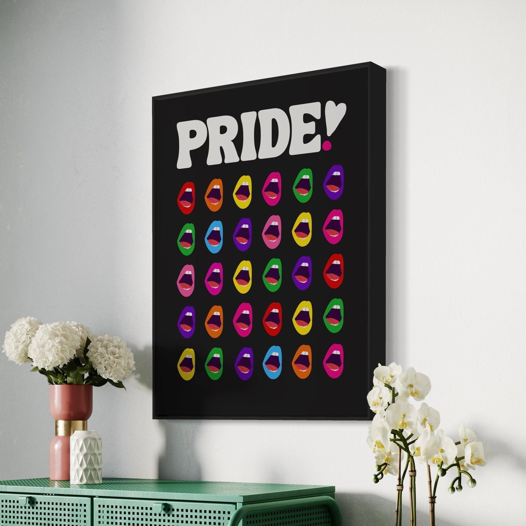 Pride Art Print, Colourful LGBTQ+ Poster, Queer Art, Rainbow Pride Lips, Pride Month Gift