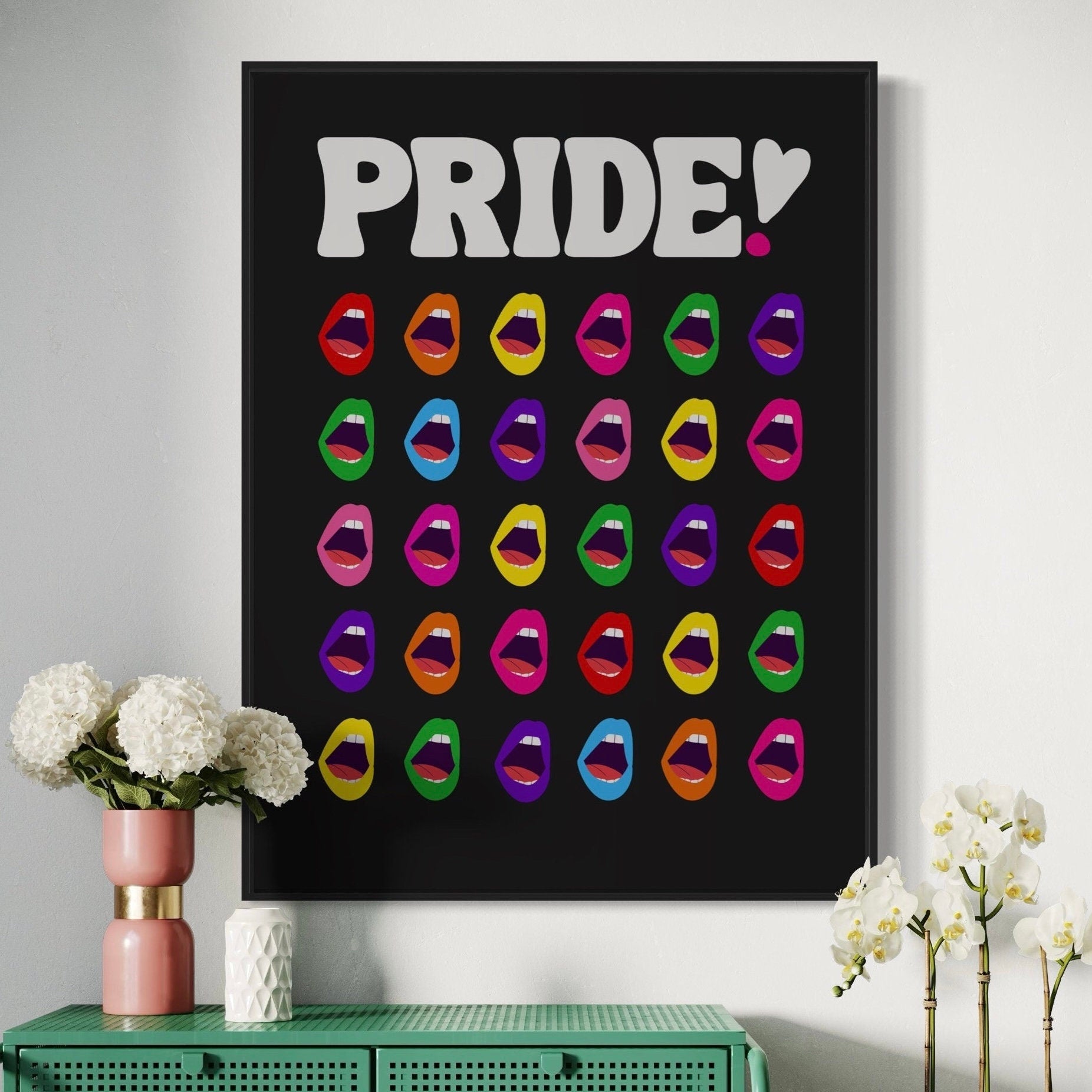 Pride Art Print, Colourful LGBTQ+ Poster, Queer Art, Rainbow Pride Lips, Pride Month Gift