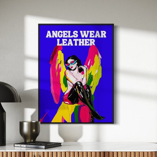 Angels Wear Leather | Bold LGBTQ Pride Print | Queer Satire Wall Art | Premium 200gsm Matte Paper | Unframed LGBTQ Decor for Home or Office