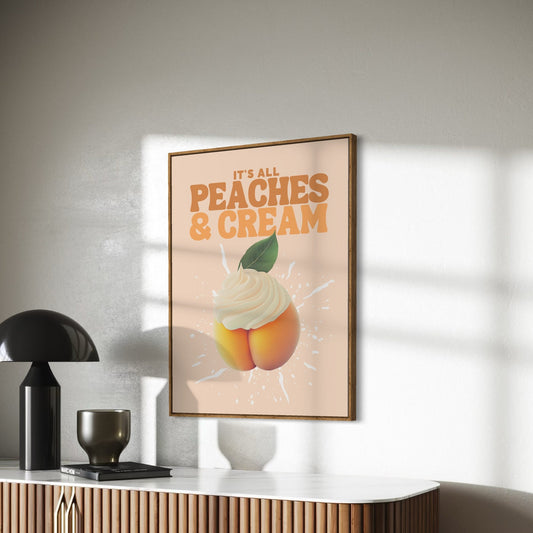 It’s All Peaches & Cream – Playful Peach Art Print | Fun and Flirty, LGBTQ Wall Art | 200gsm Premium Matte Paper | Unframed Peach Decor