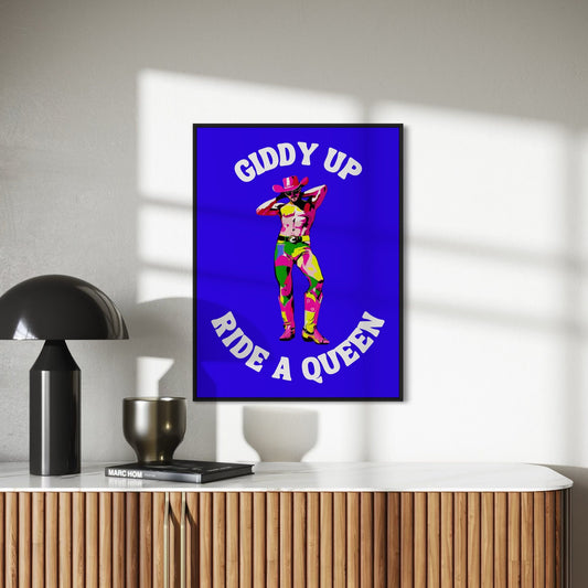 Giddy Up, Ride a Queen LGBTQ Cowboy Art Print | Bold Pride Poster | Colourful Queer Art | Unframed Premium Matte Paper Wall Decor