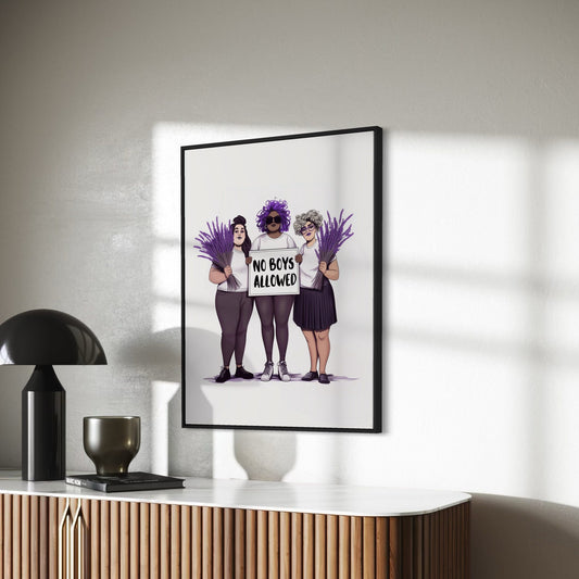 Lavender Menace Art Print - Feminist & Queer Pride Wall Art | No Boys Allowed | Premium 200gsm Matte Paper, Unframed LGBTQ+ Art