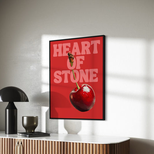 Heart of Stone, Bold Cherry-Themed Art Print, Playful and Vibrant Wall Decor for Your Home - Printed on Premium 200gsm Matte Paper, Unframed