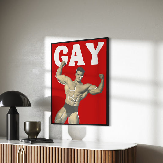 Strength in Pride – Bold Art Challenging Masculine Stereotypes. Celebrate Queer Strength with a Playful Art Print on Premium 200gsm Paper.