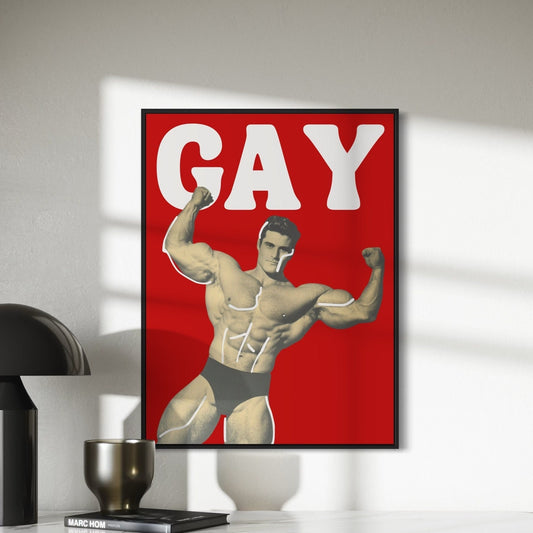Strength in Pride – Bold Art Challenging Masculine Stereotypes. Celebrate Queer Strength with a Playful Art Print on Premium 200gsm Paper.
