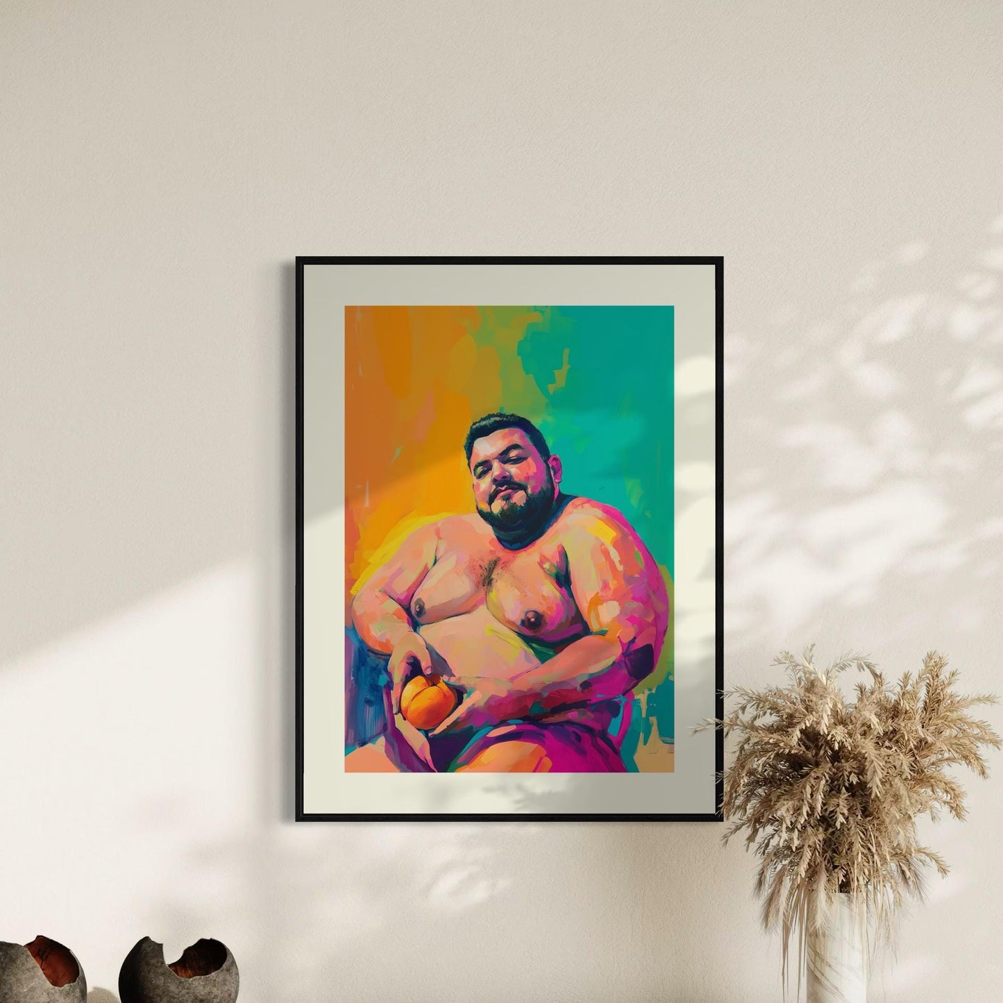 Peachy Bear Bliss Art Print | Bold Queer Art on Premium Matte Paper | LGBTQ+ Body Positivity Wall Decor | Unframed Pride Print