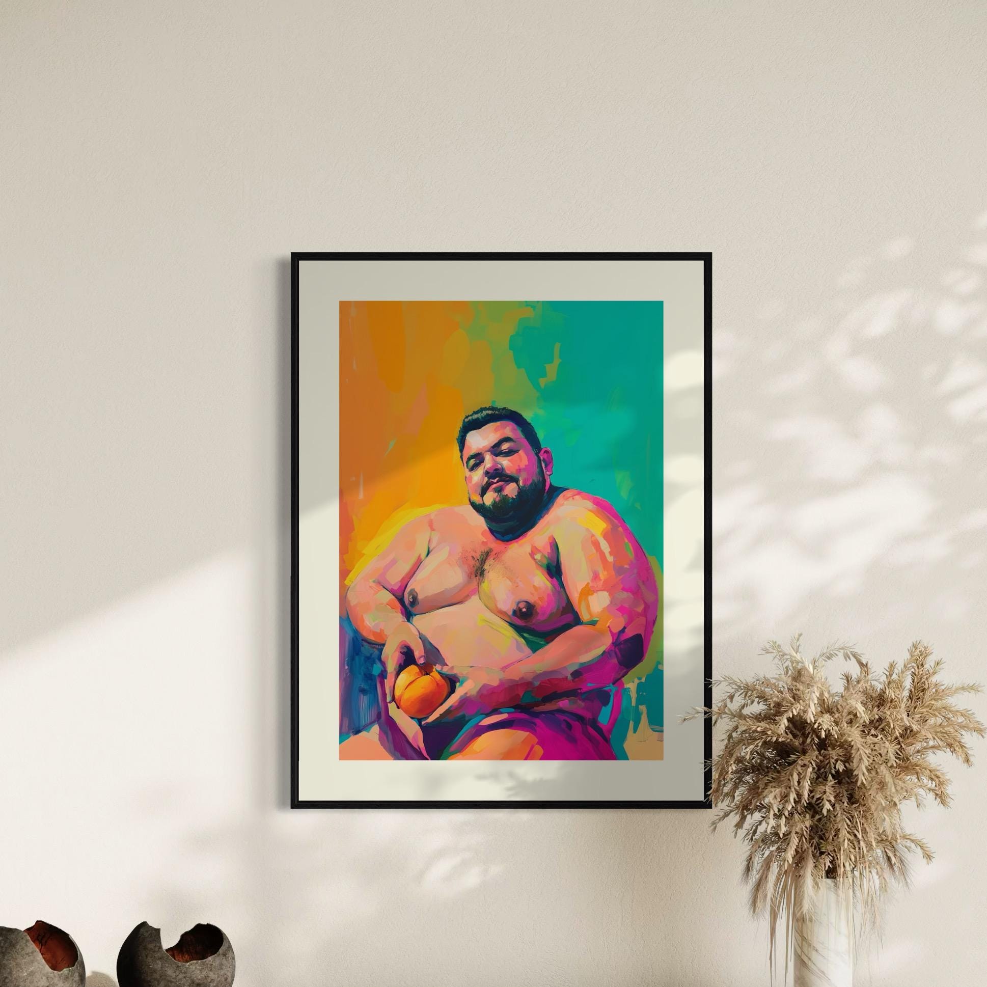 Peachy Bear Bliss Art Print | Bold Queer Art on Premium Matte Paper | LGBTQ+ Body Positivity Wall Decor | Unframed Pride Print