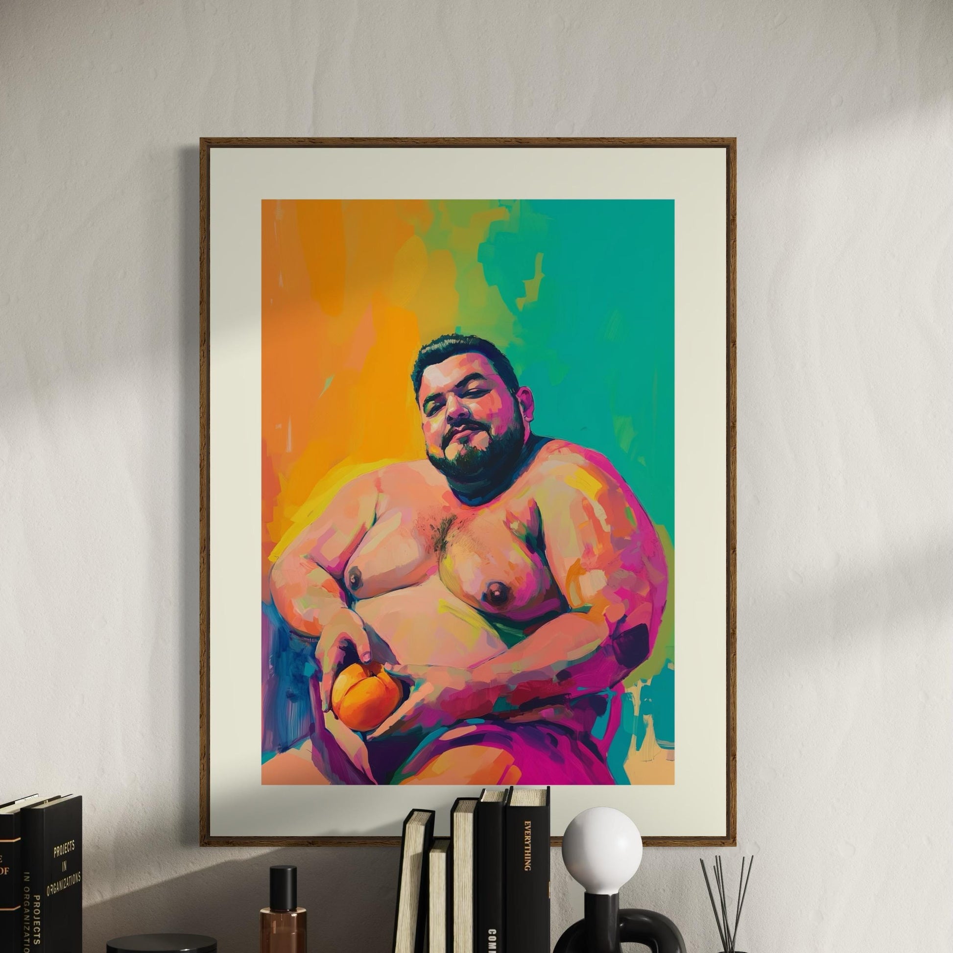Peachy Bear Bliss Art Print | Bold Queer Art on Premium Matte Paper | LGBTQ+ Body Positivity Wall Decor | Unframed Pride Print
