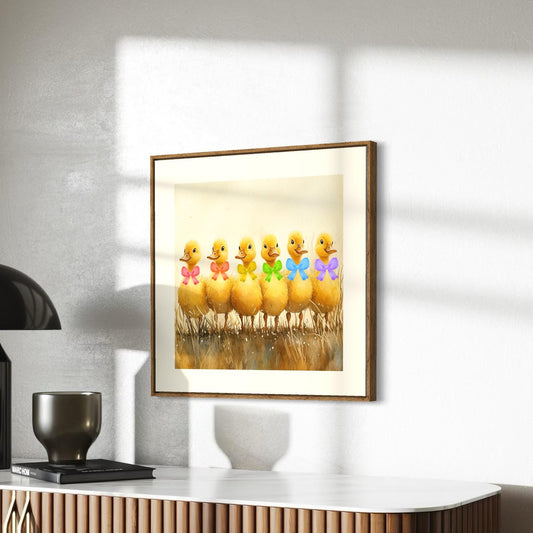 Adorable Pride Parade Ducklings Art Print | LGBTQ+ Wall Art | Cute Rainbow Ducklings with Bows | Unframed Print on Premium Matte Paper