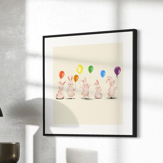 Rainbow Balloon Bunnies Print | Cute LGBTQ+ Art | Unframed Animal Art on Premium Matte Paper | Pride Celebration Decor for All Ages