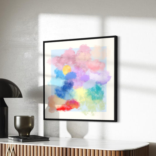 Dreamy Pastel Cloud Art Print | Watercolour Rainbow Clouds with Sun | Peaceful Wall Decor | Unframed Premium Matte Print for Home & Office