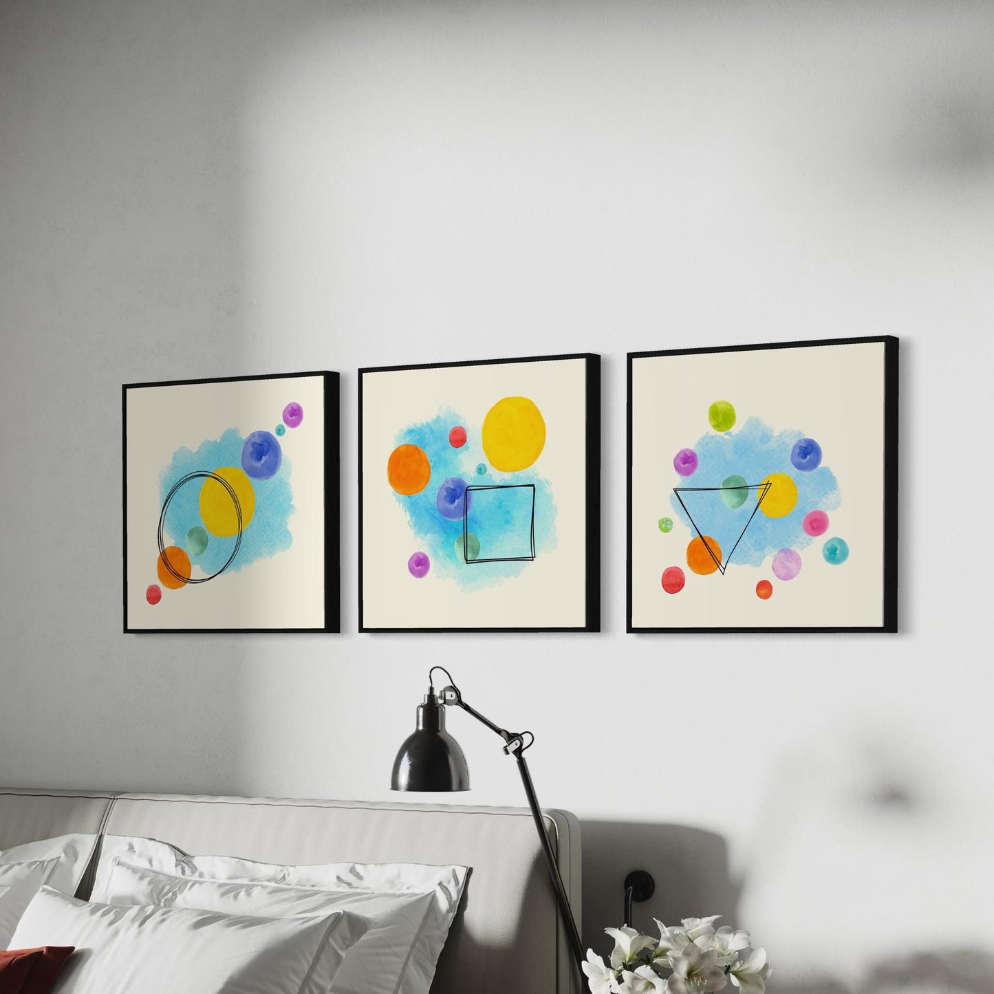 Unity in Colour | Abstract Watercolour Print with Geometric Triangle | Unframed Art for Home or Office Decor | 1 of 3 in Coordinated Set