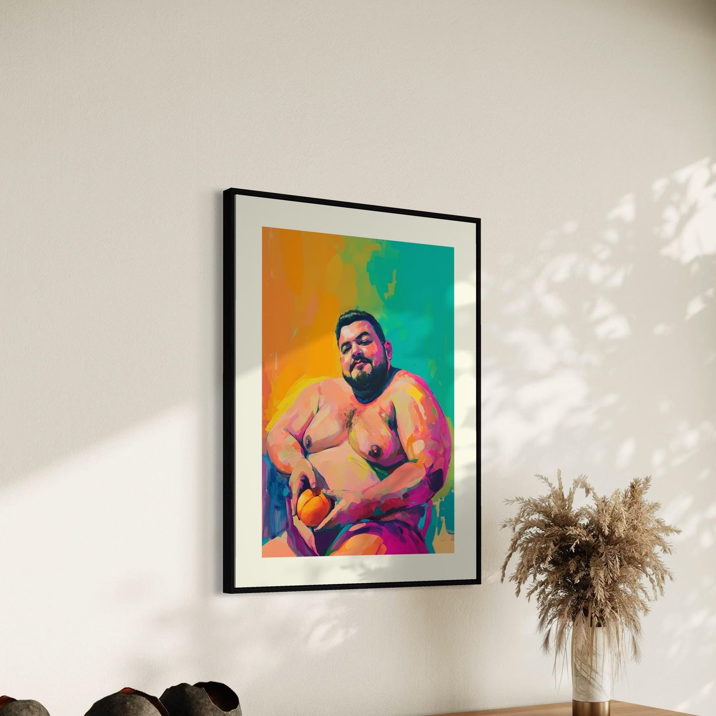 Peachy Bear Bliss Art Print | Bold Queer Art on Premium Matte Paper | LGBTQ+ Body Positivity Wall Decor | Unframed Pride Print