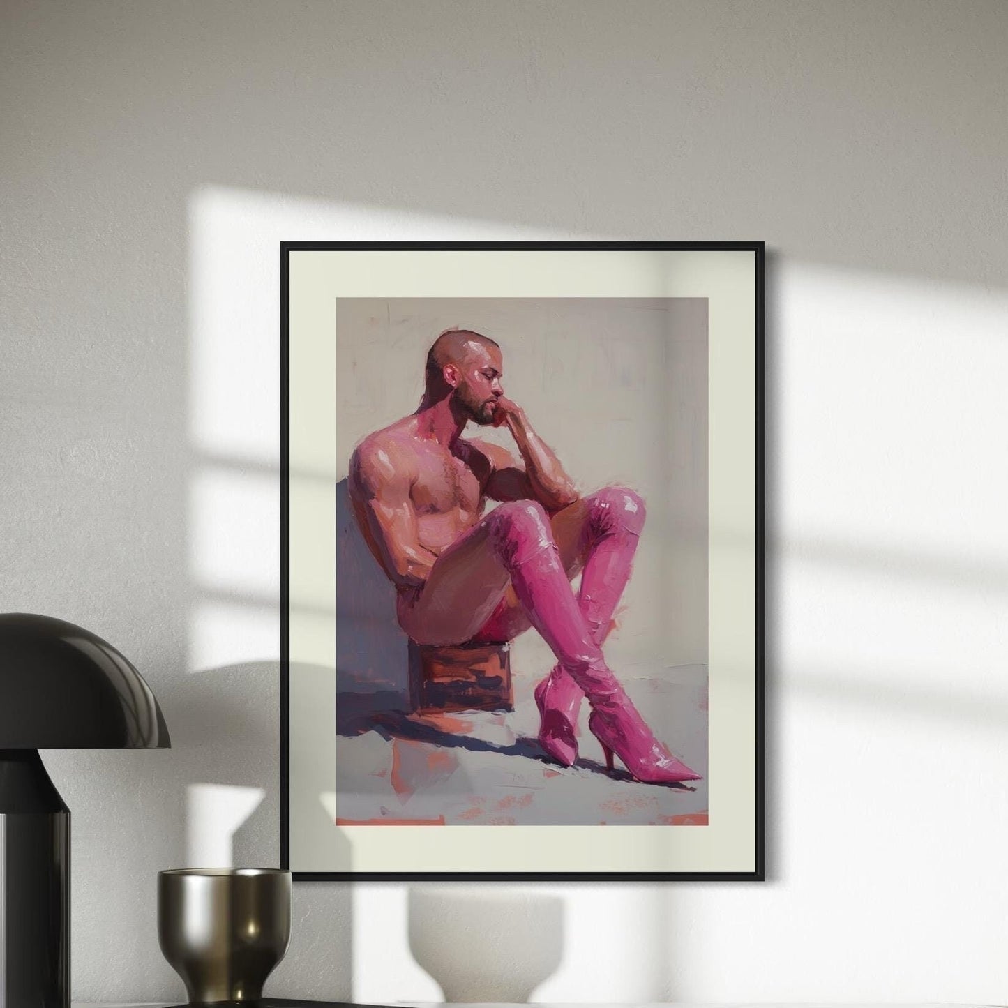 Pink Boot Introspection Art Print | Bold LGBTQ+ Wall Decor on Premium Matte Paper | Queer Art for Thoughtful Spaces | Unframed Print