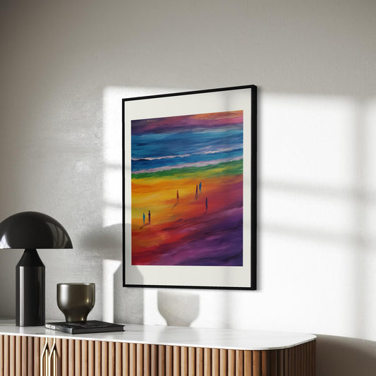 Rainbow Horizons LGBTQ+ Art Print | Vibrant Pride Beach Scene, Premium Matte Poster for Queer Home Decor | Unframed Wall Art