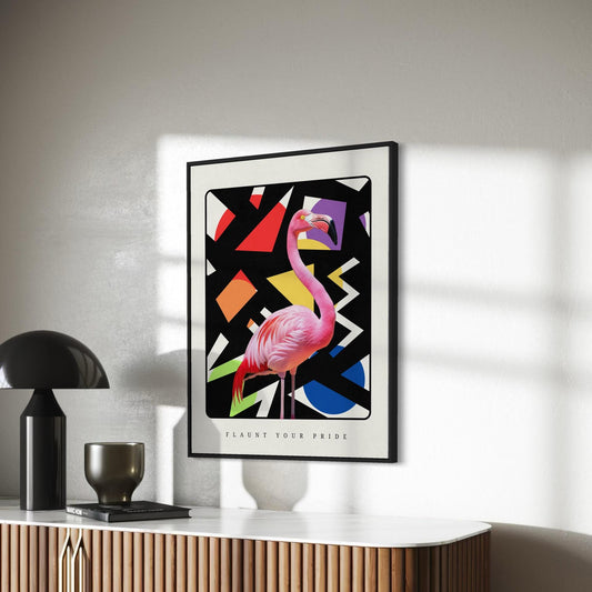 Flaunt Your Pride Flamingo Art Print - Modern Queer Minimalist Decor, LGBTQ+ Rainbow Artwork, Vibrant Poster for Lovers of Gay Pride