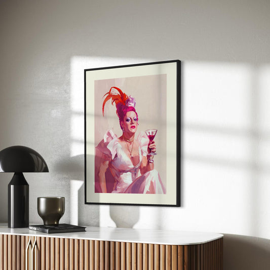 The Dame Queer Art Print - Cheeky LGBTQ+ Decor, Drag Queen Glam Wall Art, Bold and Fabulous Pride Poster for Queer Spaces