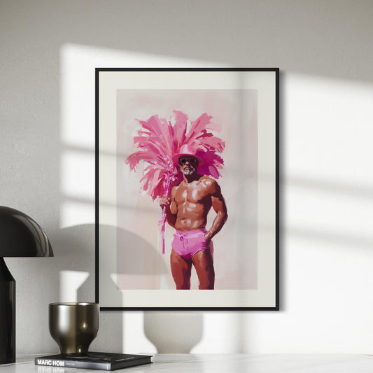 FIESTAAA - Bold and Fabulous Queer Art Print, Pink Feather Statement Artwork, LGBTQ+ Home Décor, Unframed Premium Matte Print