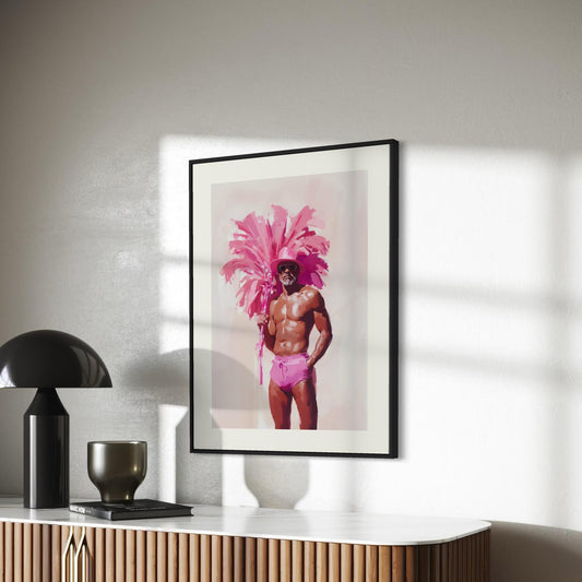 FIESTAAA - Bold and Fabulous Queer Art Print, Pink Feather Statement Artwork, LGBTQ+ Home Décor, Unframed Premium Matte Print