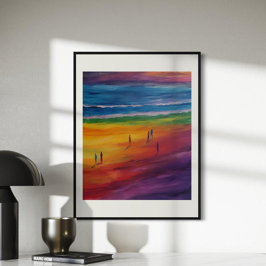 Rainbow Horizons LGBTQ+ Art Print | Vibrant Pride Beach Scene, Premium Matte Poster for Queer Home Decor | Unframed Wall Art