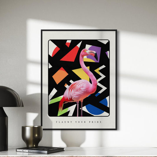 Flaunt Your Pride Flamingo Art Print - Modern Queer Minimalist Decor, LGBTQ+ Rainbow Artwork, Vibrant Poster for Lovers of Gay Pride