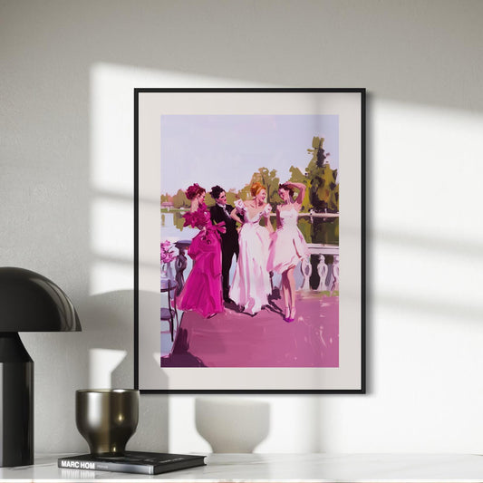 Sapphic Summer Soirée Art Print – Vibrant Queer Artwork Celebrating Love and Joy | Premium 200gsm Matte Poster, Unframed LGBTQ+ Decor