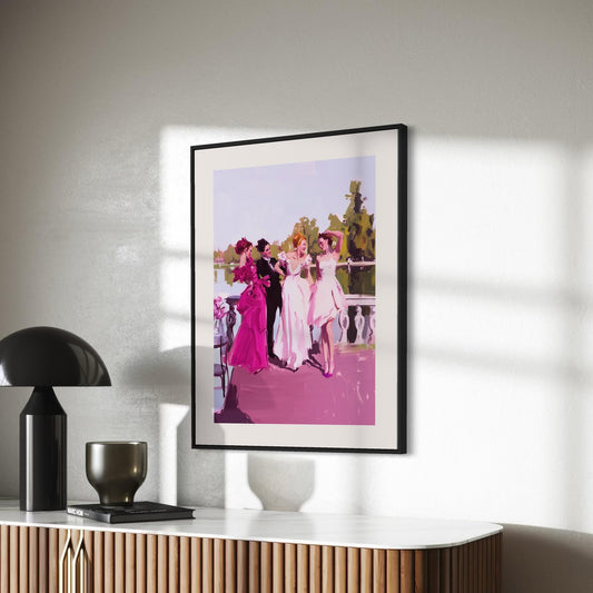 Sapphic Summer Soirée Art Print – Vibrant Queer Artwork Celebrating Love and Joy | Premium 200gsm Matte Poster, Unframed LGBTQ+ Decor