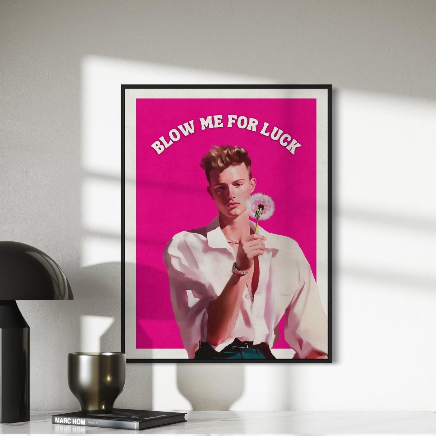 Blow Me for Luck – Cheeky Queer Oil Painting Print, Bold LGBTQ+ Wall Art, Fun Dandelion Decor for Modern Spaces