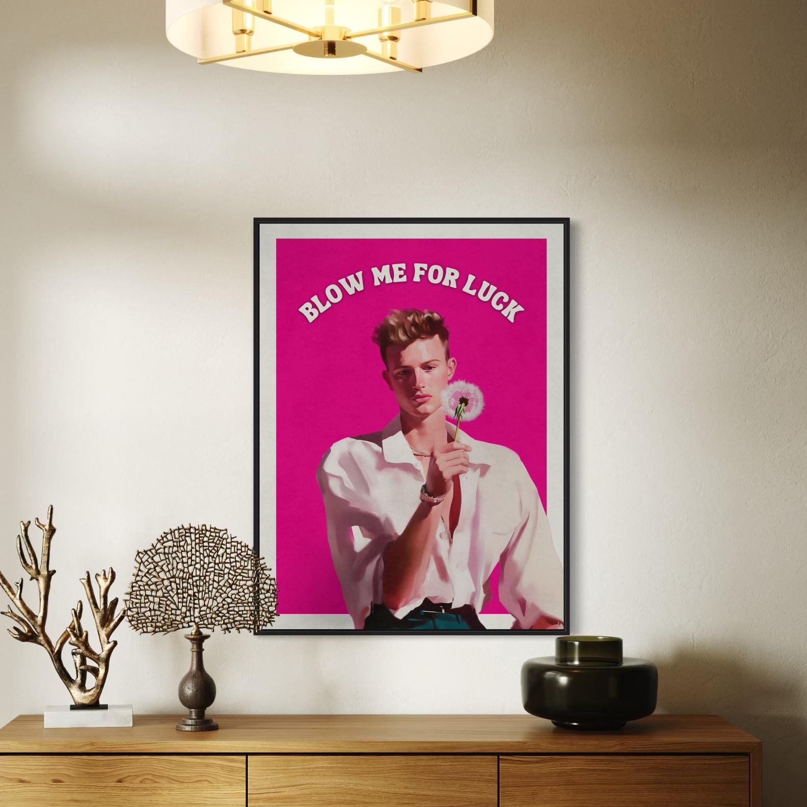 Blow Me for Luck – Cheeky Queer Oil Painting Print, Bold LGBTQ+ Wall Art, Fun Dandelion Decor for Modern Spaces