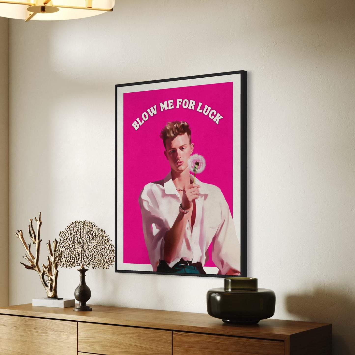 Blow Me for Luck – Cheeky Queer Oil Painting Print, Bold LGBTQ+ Wall Art, Fun Dandelion Decor for Modern Spaces