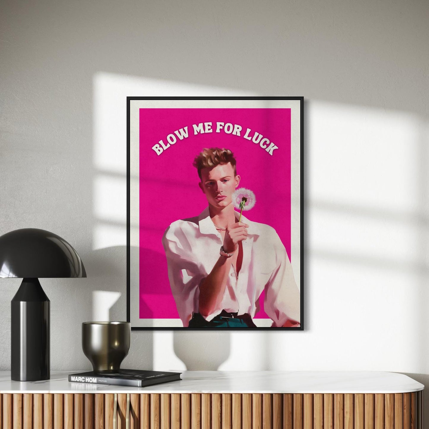 Blow Me for Luck – Cheeky Queer Oil Painting Print, Bold LGBTQ+ Wall Art, Fun Dandelion Decor for Modern Spaces
