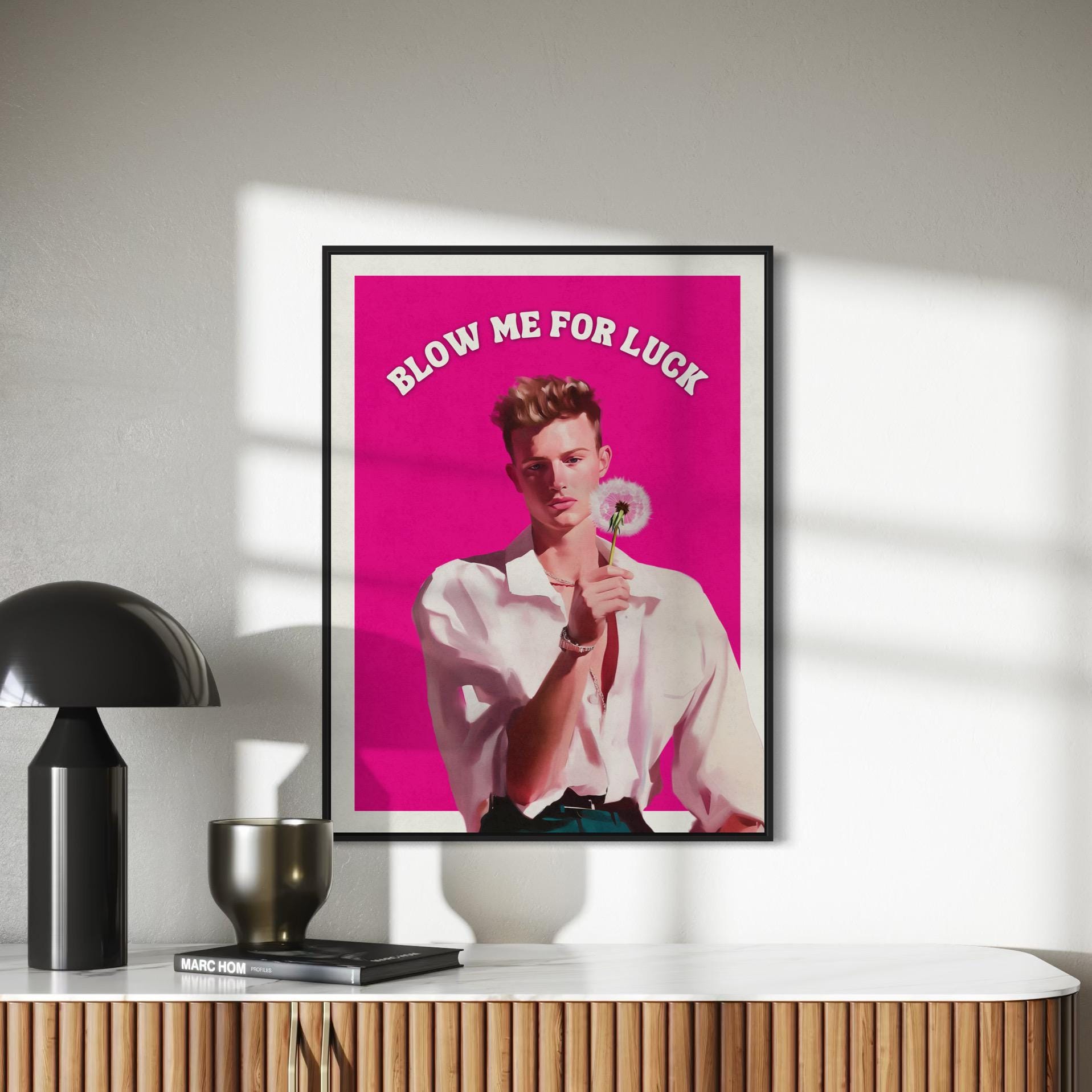 Blow Me for Luck – Cheeky Queer Oil Painting Print, Bold LGBTQ+ Wall Art, Fun Dandelion Decor for Modern Spaces