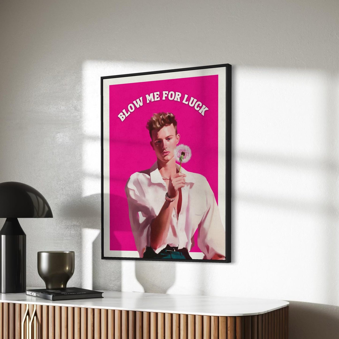 Blow Me for Luck – Cheeky Queer Oil Painting Print, Bold LGBTQ+ Wall Art, Fun Dandelion Decor for Modern Spaces