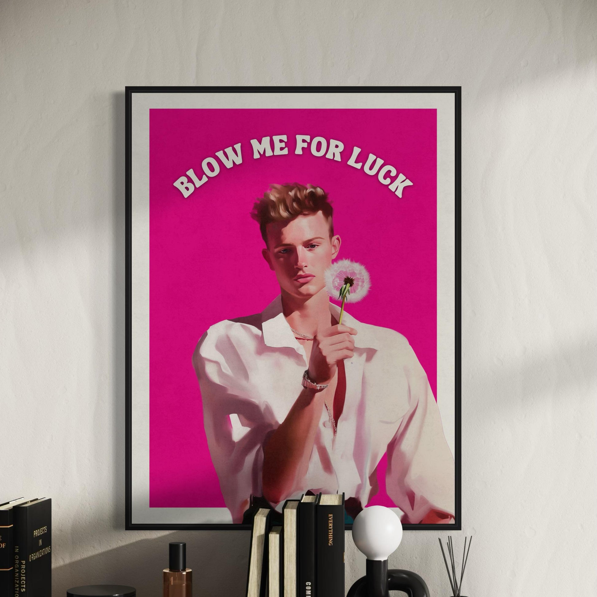Blow Me for Luck – Cheeky Queer Oil Painting Print, Bold LGBTQ+ Wall Art, Fun Dandelion Decor for Modern Spaces