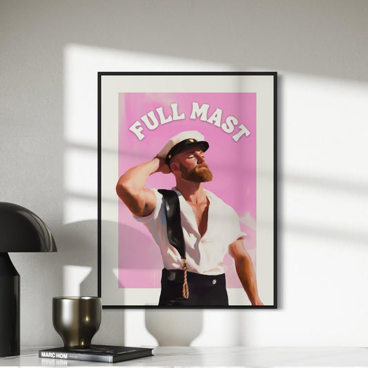 Full Mast Oil Painting Print – Cheeky Queer Art, Nautical Gay Artwork, Bold LGBTQ+ Decor, Premium Unframed 200gsm Paper