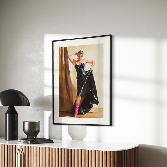 Lick My Boots Oil Painting Print – Bold Queer Art, Dominant LGBTQ+ Decor, Premium 200gsm Matte Paper, Unframed Gay Wall Artwork