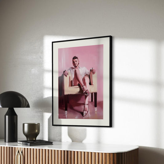 Sitting Pretty – Queer Oil Painting Print | Glamorous & Playful Art for Bold, Proud Walls | LGBTQ+ Art Print, Pink Aesthetic Decor
