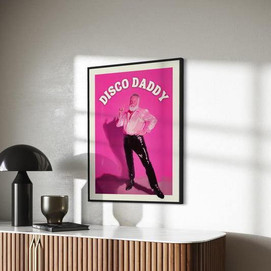 Disco Daddy β Retro Gay Art Print, Campy Wall Decor, Queer Aesthetic, LGBTQ+ Poster, Funky Home Art, Pink 70s Inspired Artwork