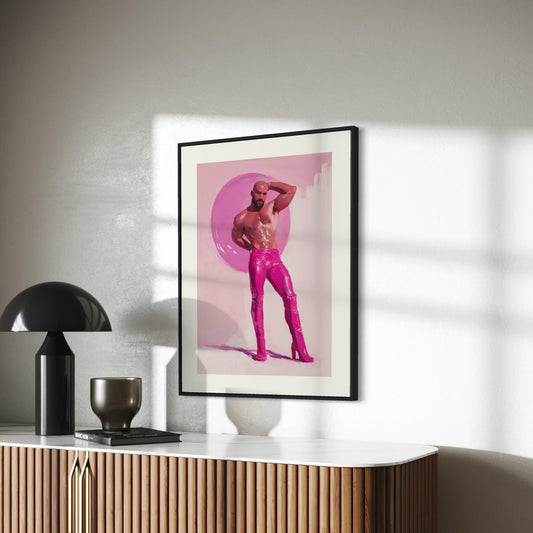Feel My Fantasy – Queer Art Print, Gay Camp Decor, Bold LGBTQ+ Wall Art, High Heel Cowboy, Pink Glam, Fierce & Fabulous Home Print
