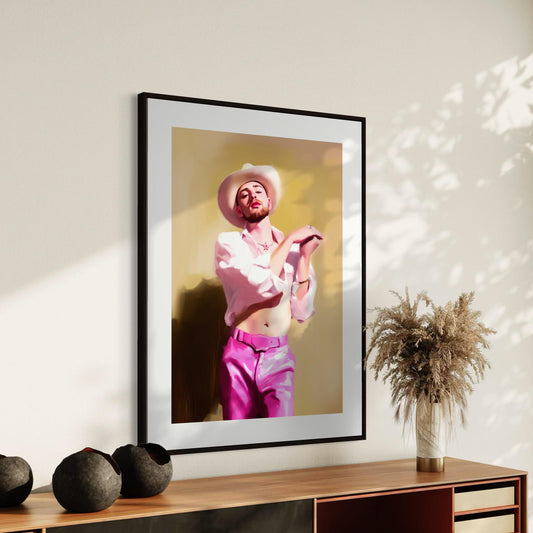 Saddle Up & Sparkle - Western Glam Wall Art Print, Pink Cowboy Aesthetic, Rhinestone Rodeo Decor, Queer Art, Giddy Up in Style