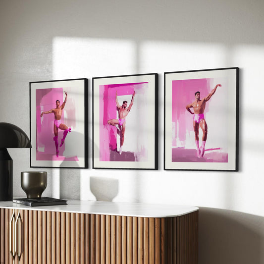 Ballerina Boys Print (3 of 3) - Queer Ballet Art, Pink Aesthetic, Gay Wall Decor, Bold Dance Illustration, LGBTQ+ Art Print