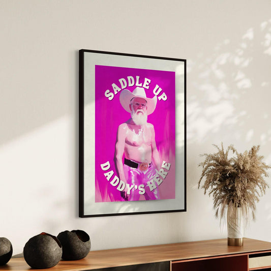 Saddle Up - Pink Cowboy Art Print, Western Daddy Decor, Queer Rodeo Aesthetic, Country Home Wall Art, Funny Gay Art Print