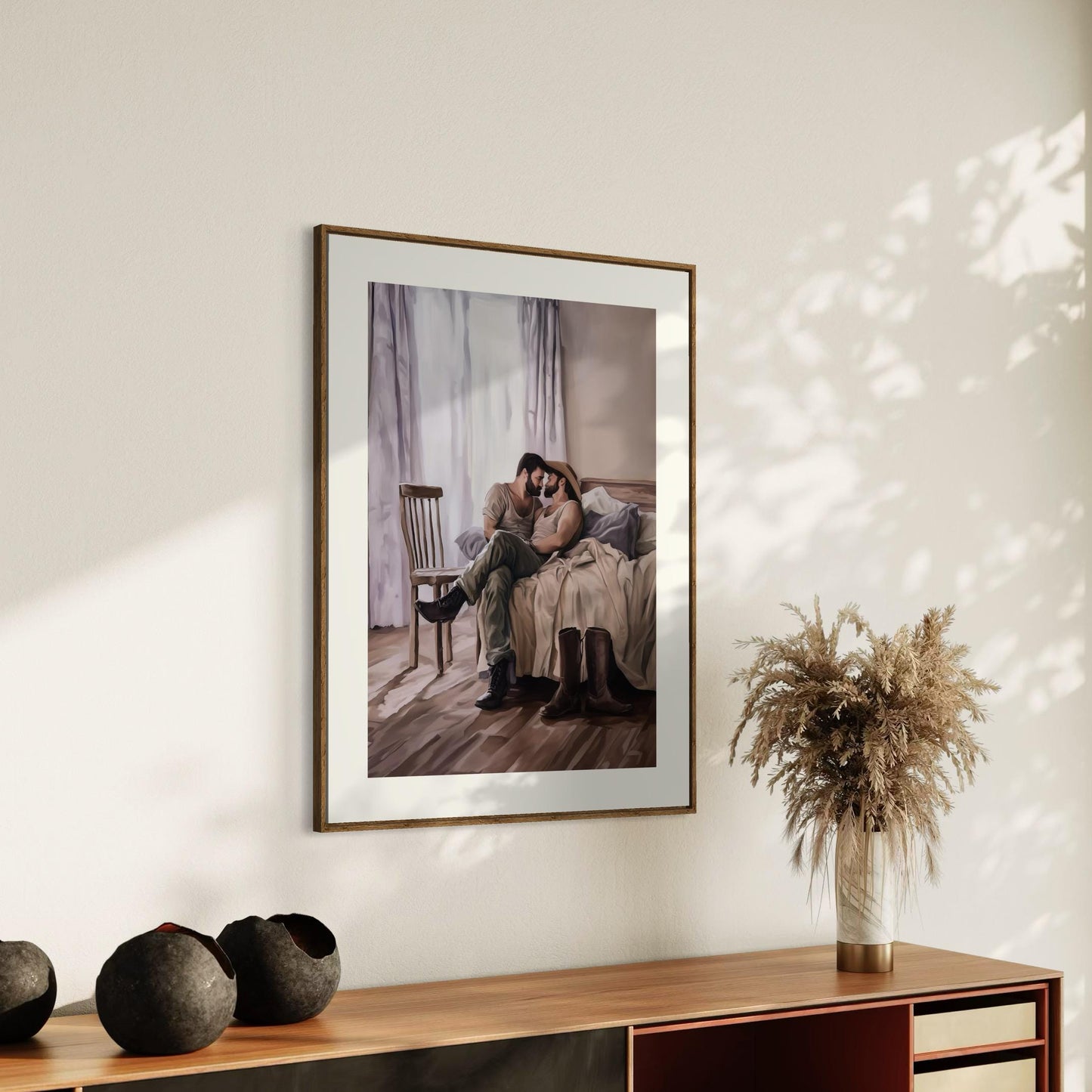 Afternoon Rodeo LGBTQ Wall Art | Gay Cowboy Watercolour Print | Queer Intimate Cowboy Art β Unframed Matte Bedroom Decor