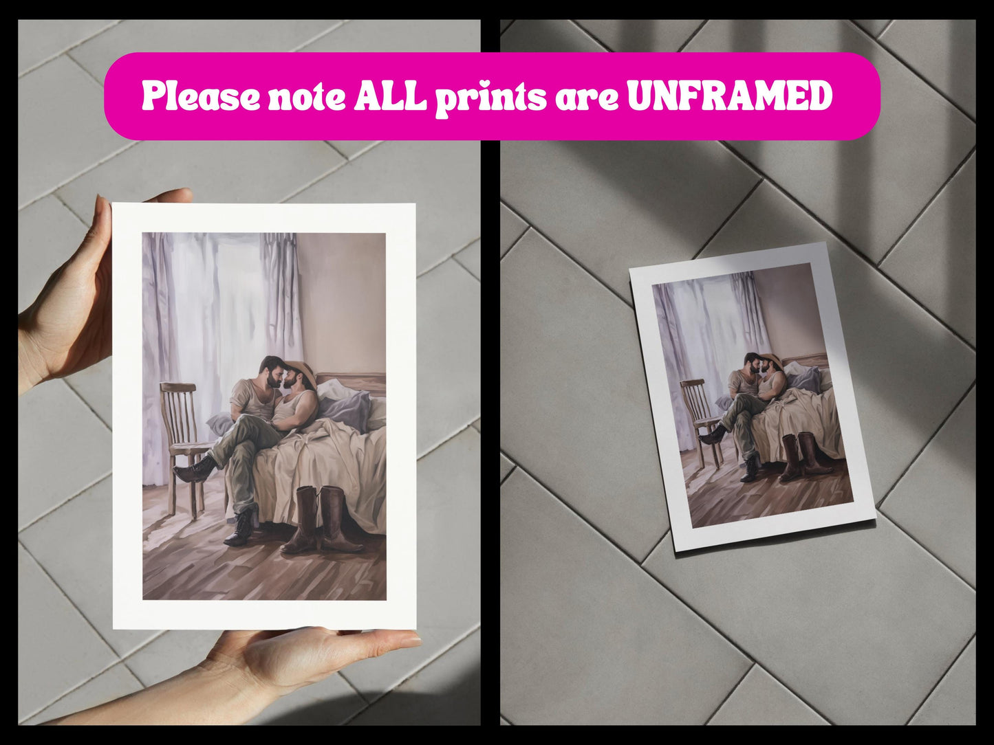 Afternoon Rodeo LGBTQ Wall Art | Gay Cowboy Watercolour Print | Queer Intimate Cowboy Art β Unframed Matte Bedroom Decor