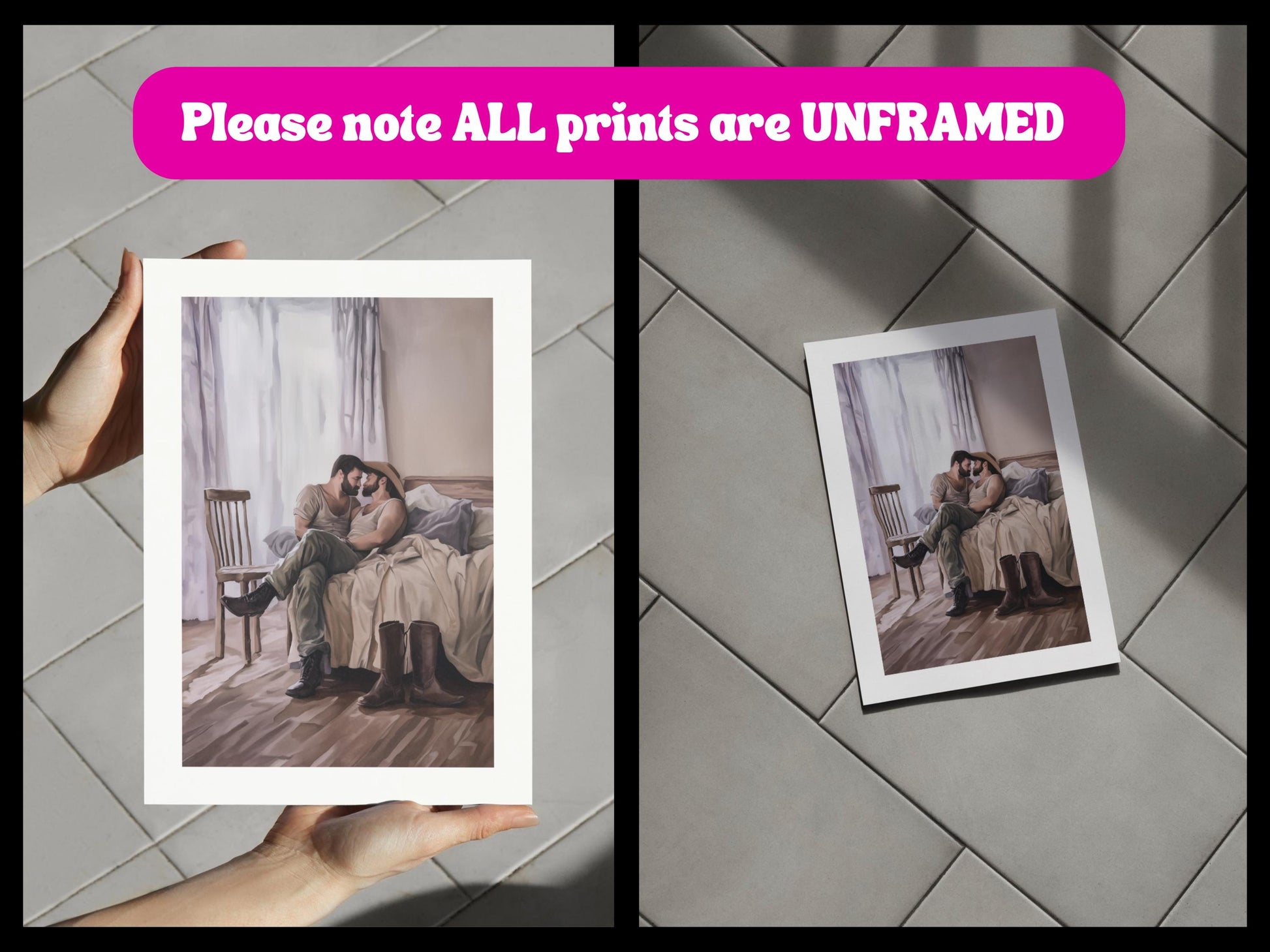 Afternoon Rodeo LGBTQ Wall Art | Gay Cowboy Watercolour Print | Queer Intimate Cowboy Art β Unframed Matte Bedroom Decor