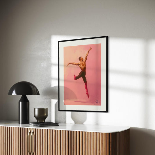 Flight Risk – Queer Ballet Wall Art Print | Gay Dancer in Pink Pointe Boots | LGBTQ+ Oil Painting Poster – Unframed Matte Artwork