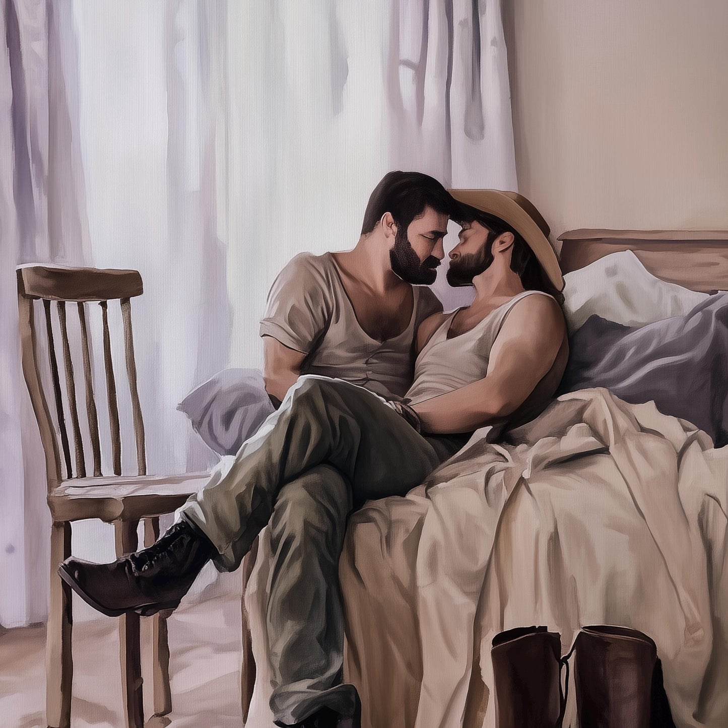 Afternoon Rodeo LGBTQ Wall Art | Gay Cowboy Watercolour Print | Queer Intimate Cowboy Art β Unframed Matte Bedroom Decor